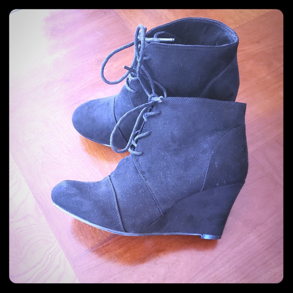 Black Suede Wedge Booties